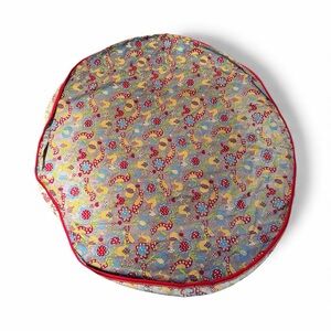 Vintage Birds & Flowers Retro Round Tablecloth Trim Cotton 62” FLAW FADED